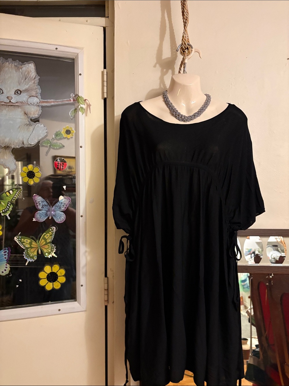 COS Black Relaxed Midi Dress with Side Ties. Rayon